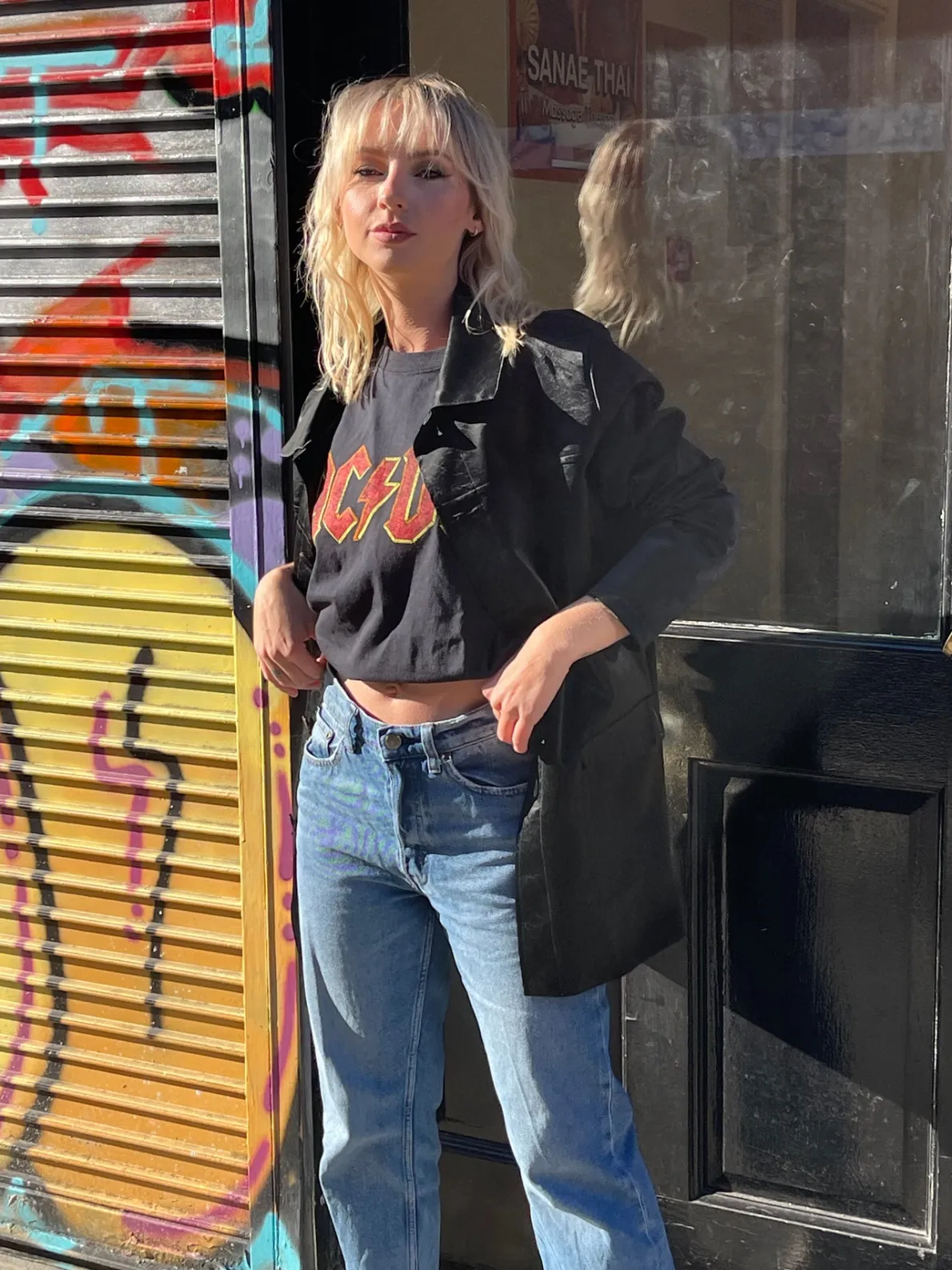 Daisy Street Relaxed T-Shirt with AC/DC Logo Print-Women Band Tees | T-Shirts