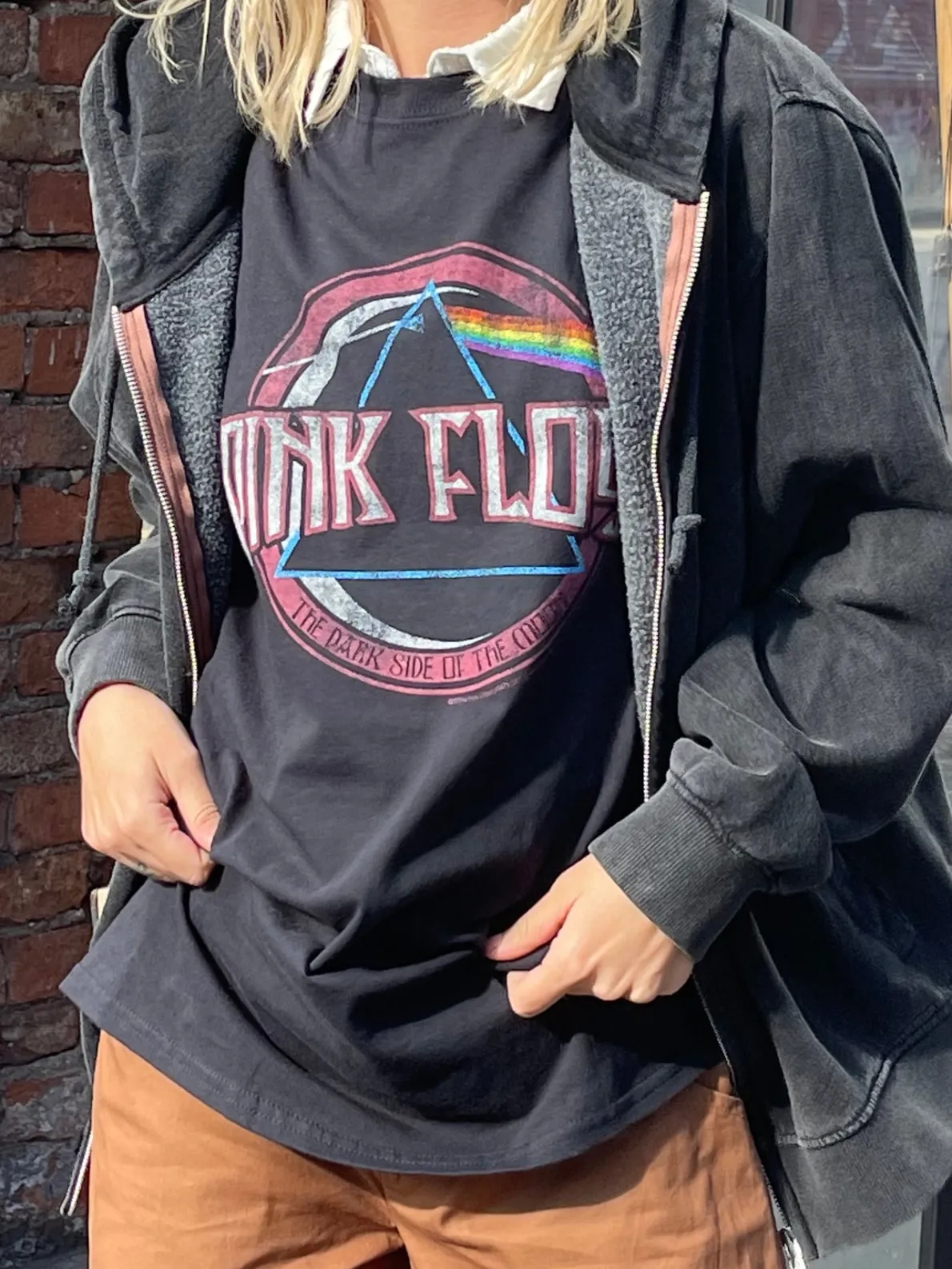 Daisy Street Relaxed T-Shirt with Pink Floyd Print-Women Band Tees | T-Shirts