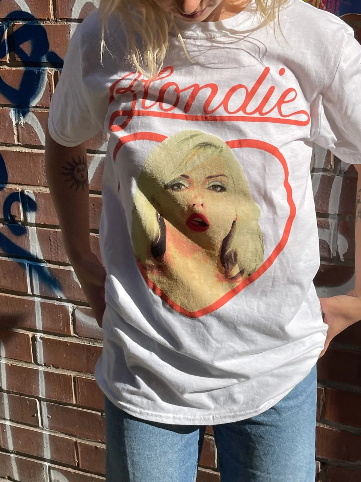 Daisy Street Relaxed T-Shirt with Blondie Heart Print-Women Band Tees | T-Shirts