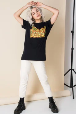 Daisy Street Relaxed T-Shirt with Billie Eilish Print-Women Band Tees | T-Shirts