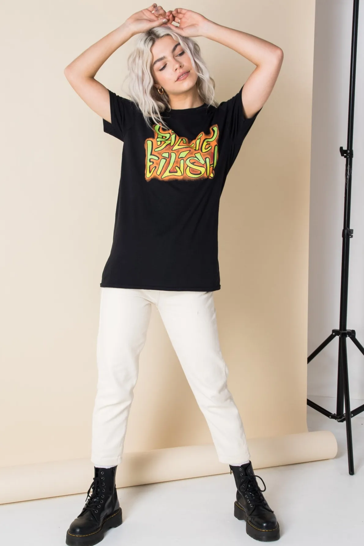 Daisy Street Relaxed T-Shirt with Billie Eilish Print-Women Band Tees | T-Shirts