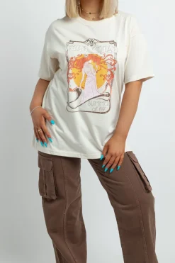 Daisy Street Relaxed T-Shirt with Wild Child Print-Women T-Shirts