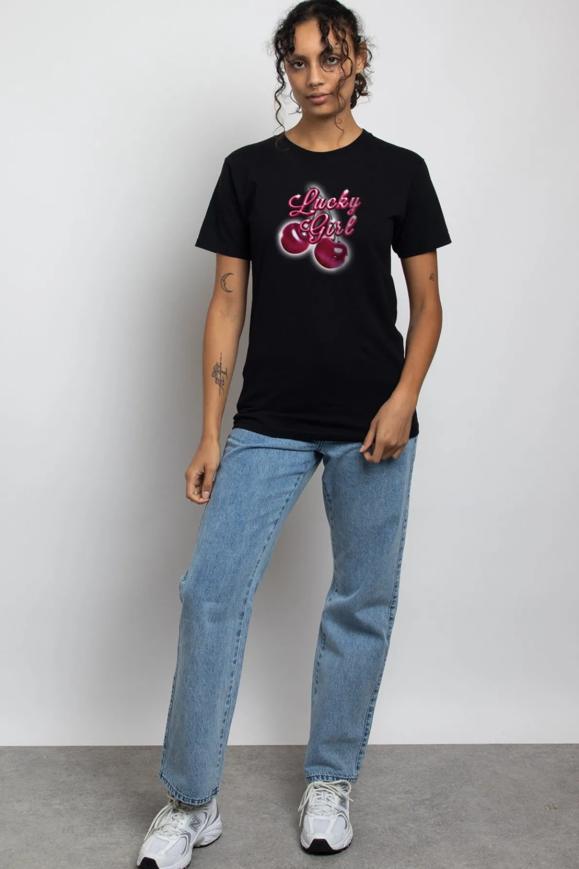 Daisy Street Relaxed T-Shirt with Lucky Girl Print-Women T-Shirts