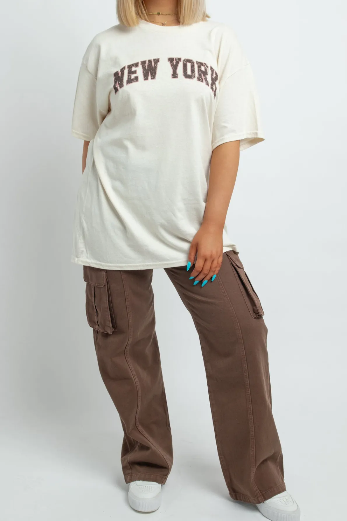 Daisy Street Relaxed T-Shirt with New York Distressed Graphic-Women T-Shirts