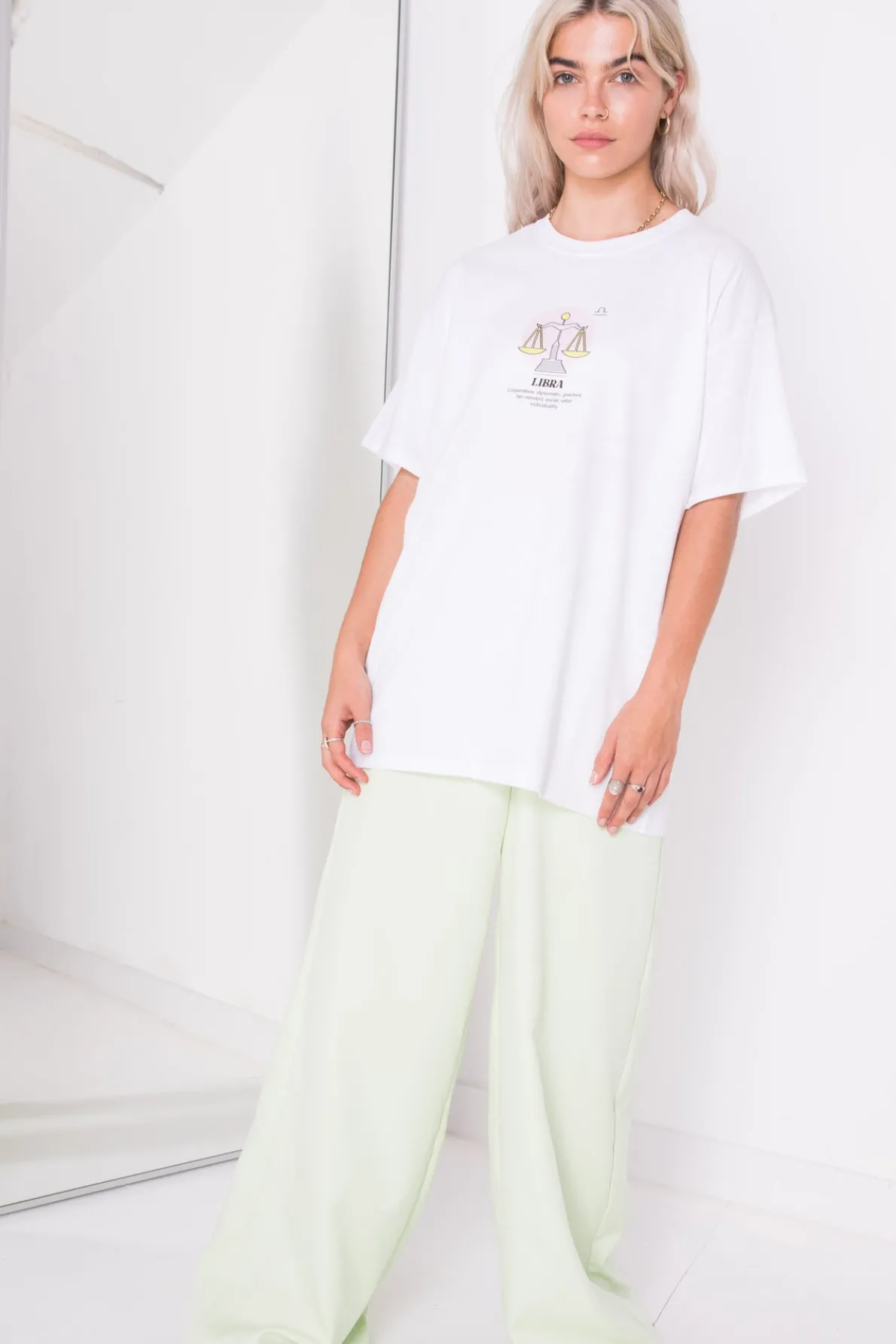 Daisy Street Relaxed T-Shirt with Libra Print-Women T-Shirts