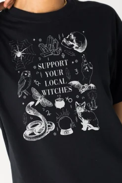 Daisy Street Relaxed T-Shirt with Halloween Witches Print-Women T-Shirts