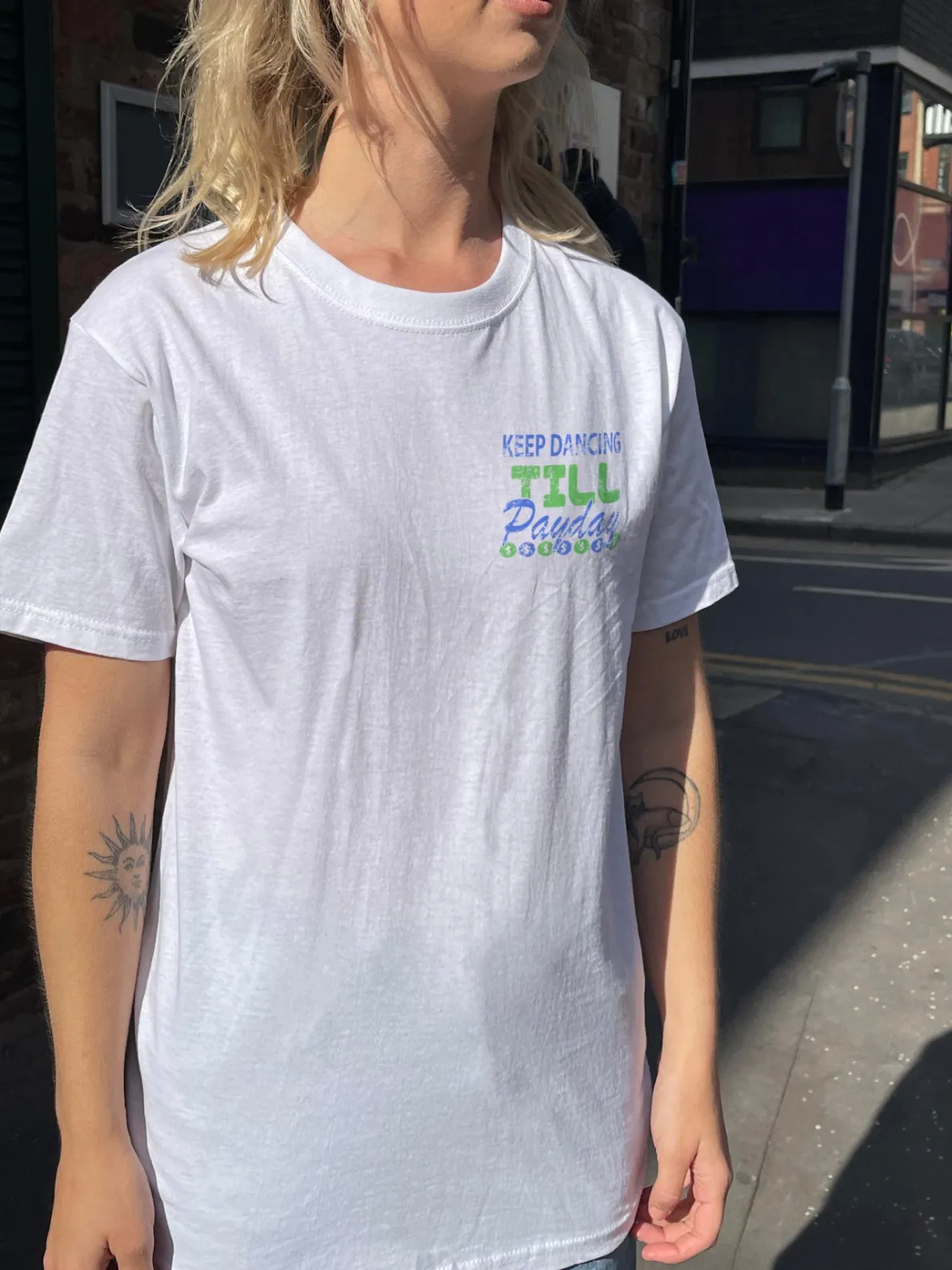 Daisy Street Relaxed T-Shirt with Dancing Till Payday Print-Women T-Shirts