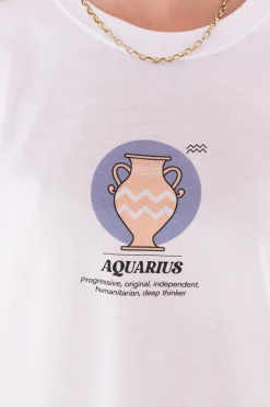 Daisy Street Relaxed T-Shirt with Aquarius Print-Women T-Shirts