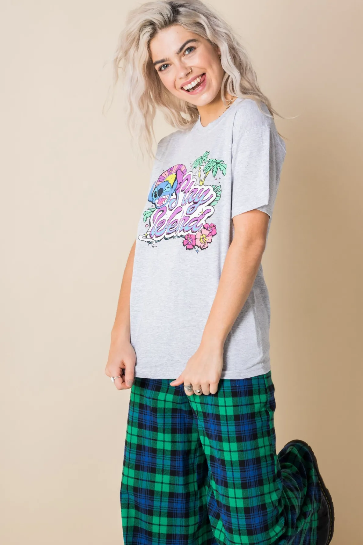 Daisy Street Relaxed T-Shirt with Lilo and Stitch Stay Weird Print-Women T-Shirts