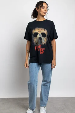 Daisy Street Relaxed T-Shirt with Friday The 13th Mask Graphic-Women T-Shirts | Tops