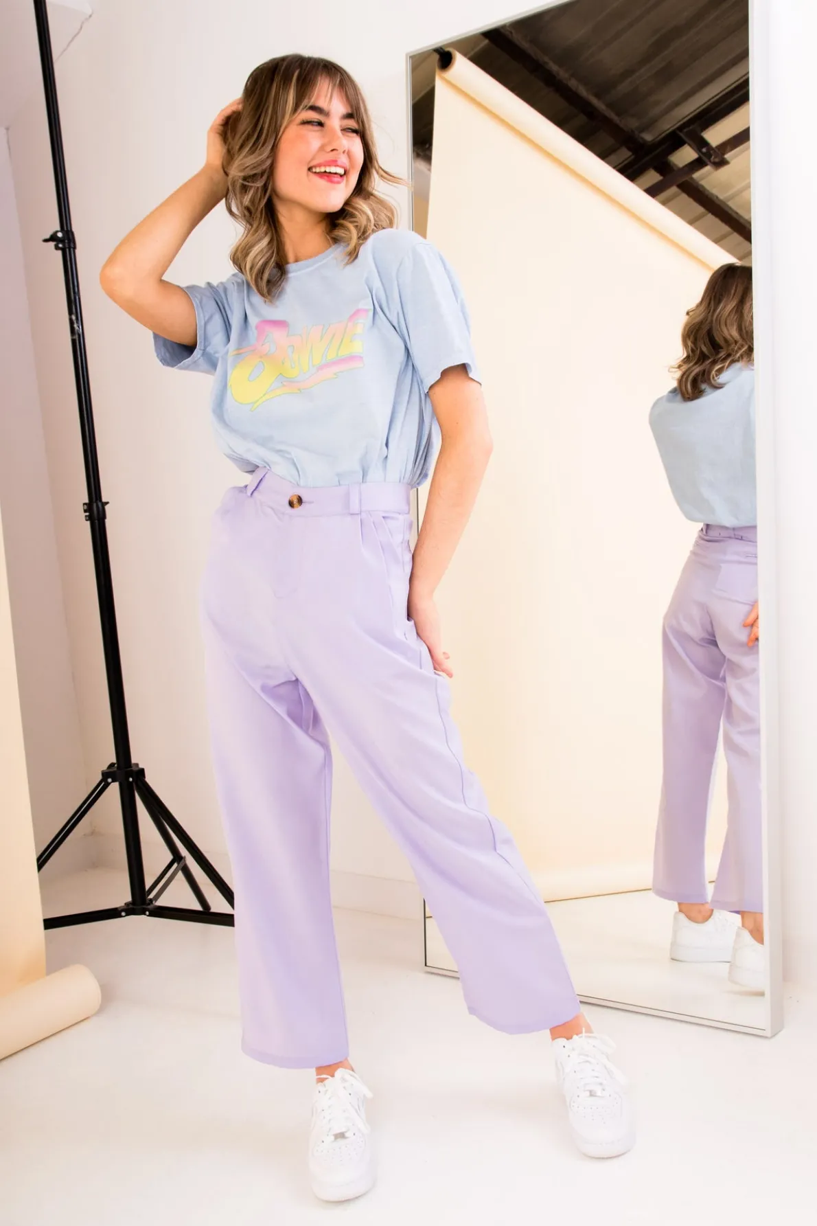 Daisy Street Relaxed T-Shirt with Bowie Print-Women Band Tees | T-Shirts