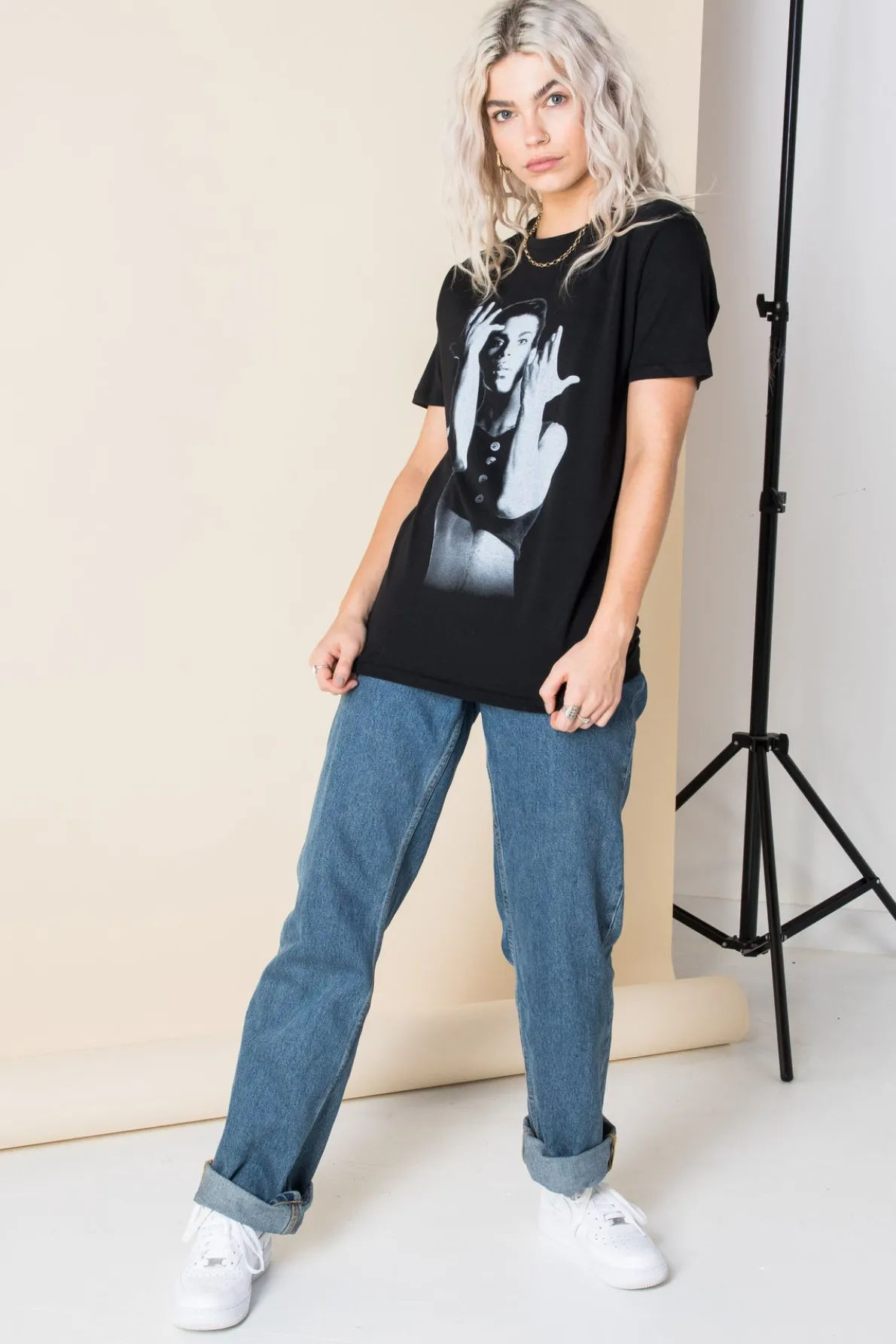 Daisy Street Relaxed T-Shirt with Prince Parade Print-Women Band Tees | T-Shirts