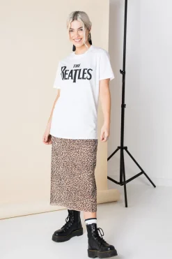 Daisy Street Relaxed T-Shirt with The Beatles Print-Women Band Tees | T-Shirts