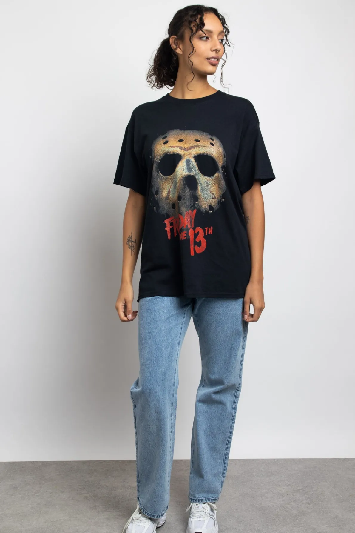 Daisy Street Relaxed T-Shirt with Friday The 13th Mask Graphic-Women T-Shirts | Tops
