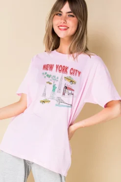 Daisy Street Relaxed T-Shirt with New York Print-Women T-Shirts