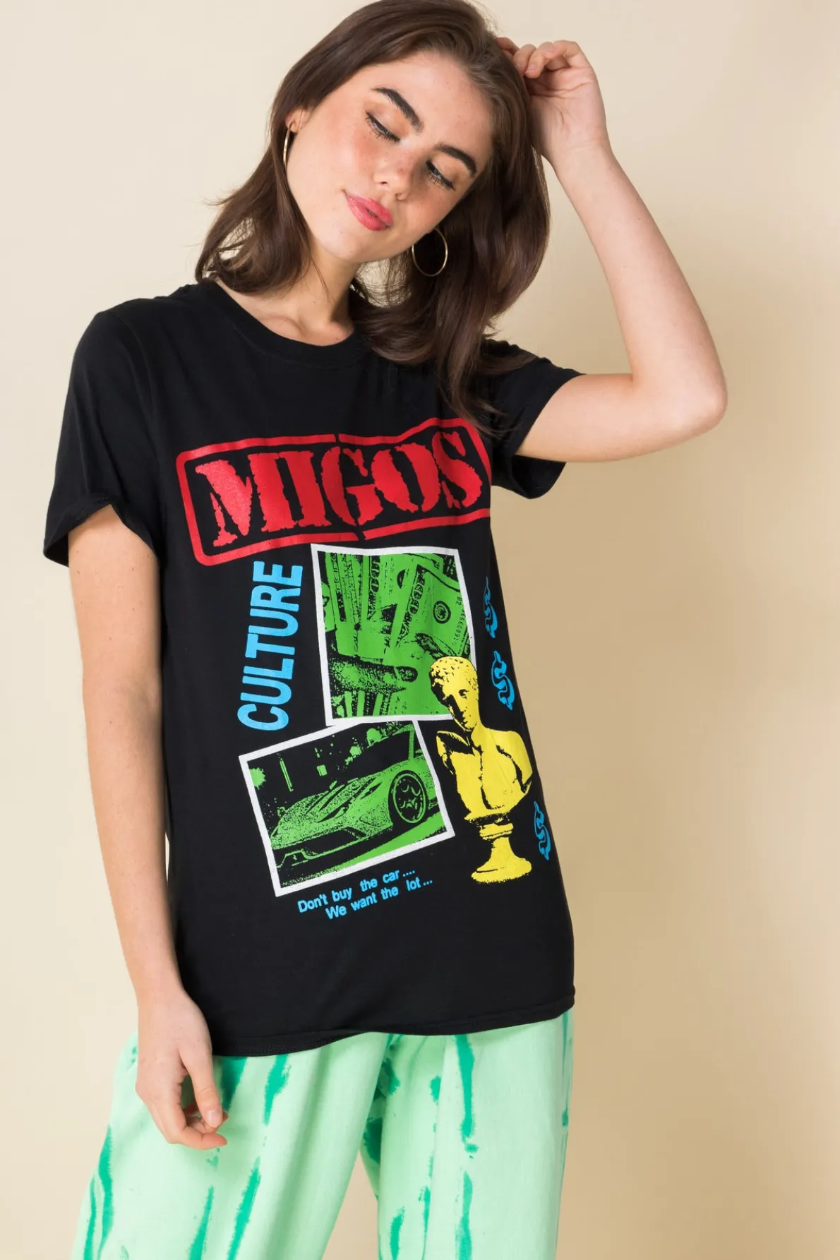 Daisy Street Relaxed T-Shirt with Migos Print-Women Band Tees | T-Shirts