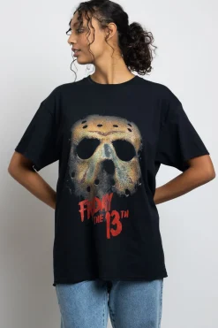 Daisy Street Relaxed T-Shirt with Friday The 13th Mask Graphic-Women T-Shirts | Tops