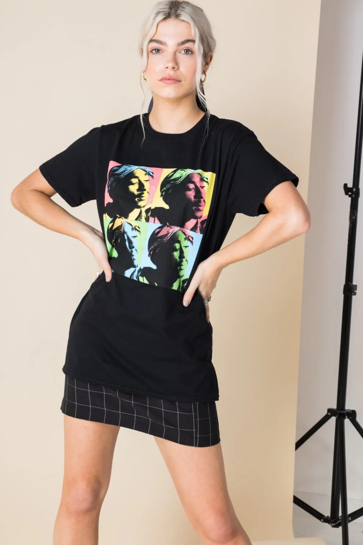 Daisy Street Relaxed T-Shirt with Tupac Print-Women Band Tees | T-Shirts