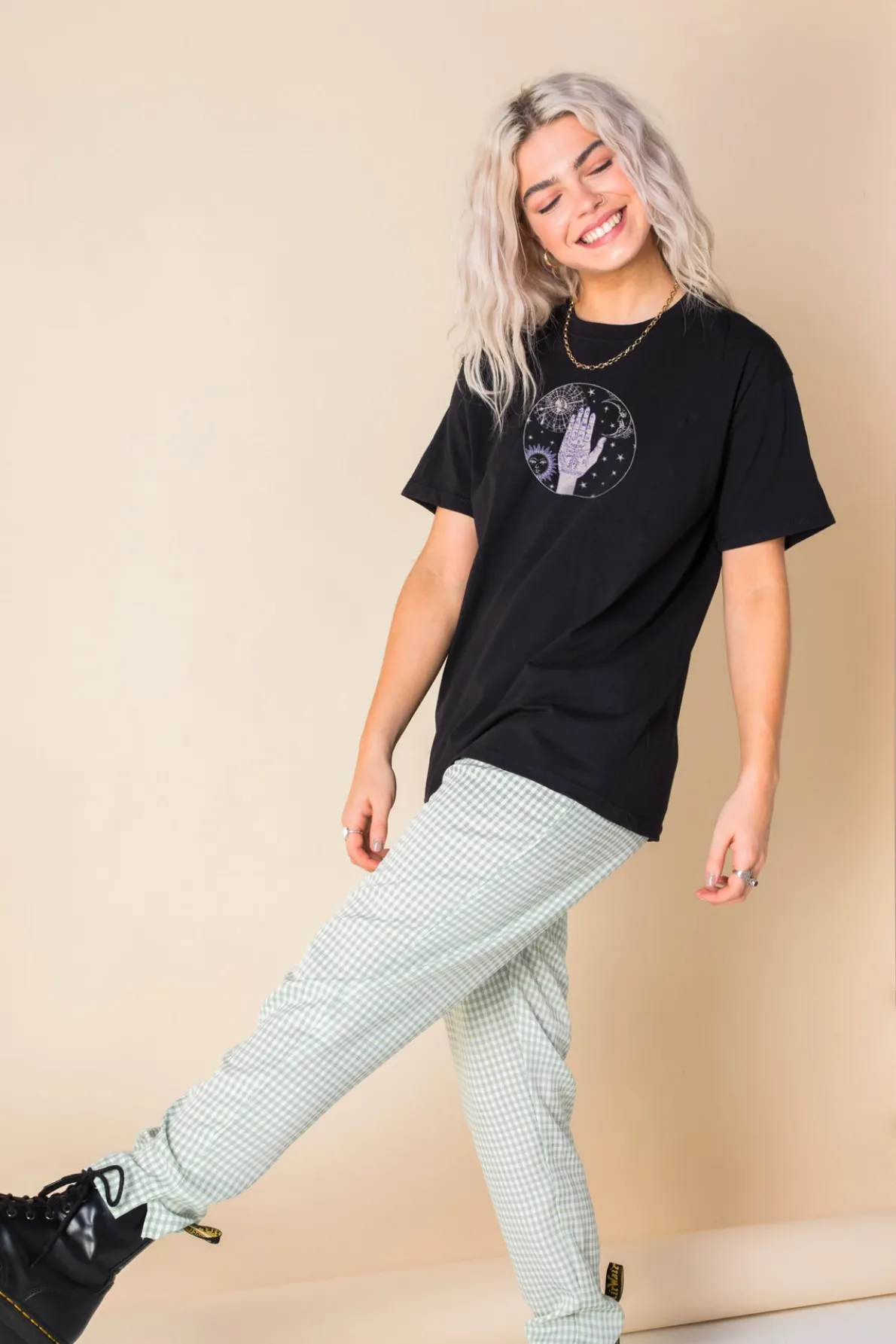 Daisy Street Relaxed T-Shirt with Palmistry Print-Women T-Shirts