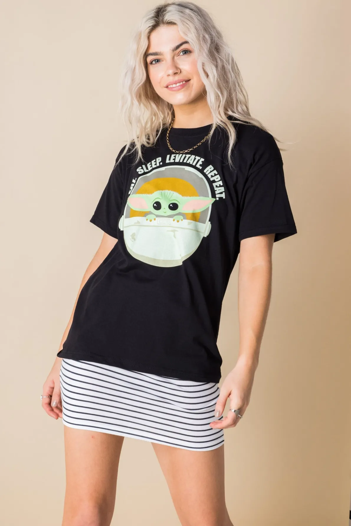 Daisy Street Relaxed T-Shirt with Star Wars Mandalorian Print-Women T-Shirts