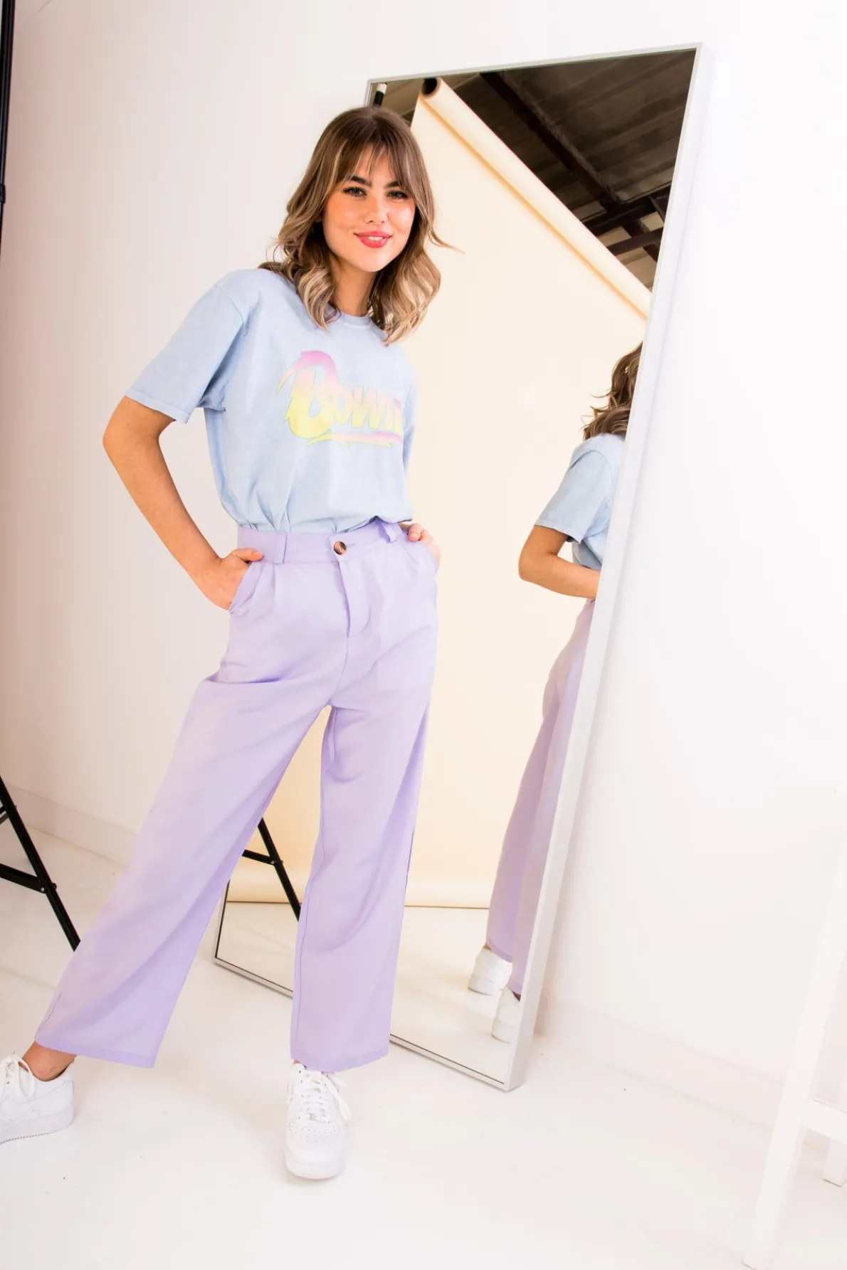 Daisy Street Relaxed T-Shirt with Bowie Print-Women Band Tees | T-Shirts