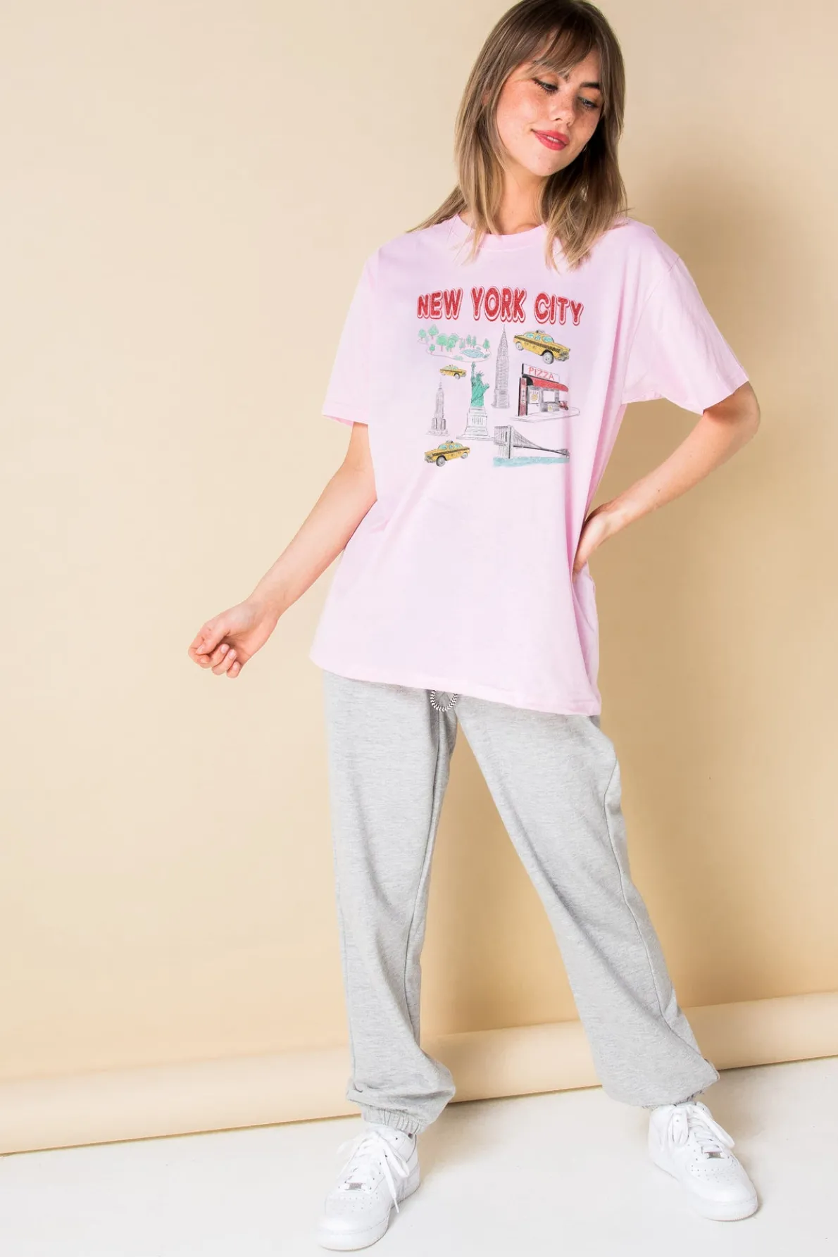 Daisy Street Relaxed T-Shirt with New York Print-Women T-Shirts