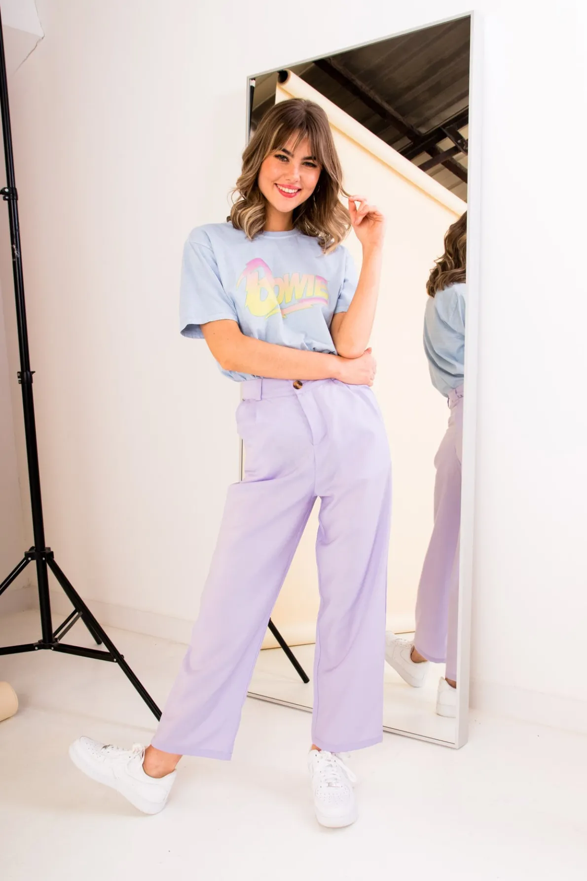 Daisy Street Relaxed T-Shirt with Bowie Print-Women Band Tees | T-Shirts