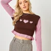 Daisy Street Rib Frill Jumper with Heart Graphic-Women Tops