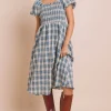 Daisy Street Shirred Bodice Midi Dress In Check-Women Dresses
