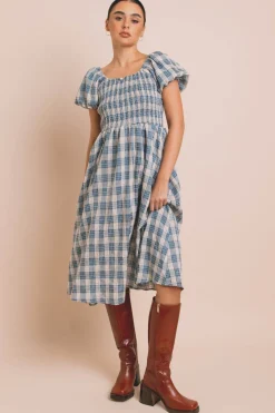 Daisy Street Shirred Bodice Midi Dress In Check-Women Dresses
