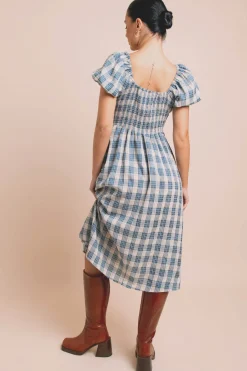 Daisy Street Shirred Bodice Midi Dress In Check-Women Dresses