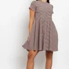 Daisy Street Shirred Check Skater Mini Dress-Women Dresses