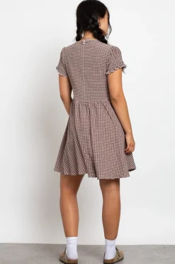 Daisy Street Shirred Check Skater Mini Dress-Women Dresses