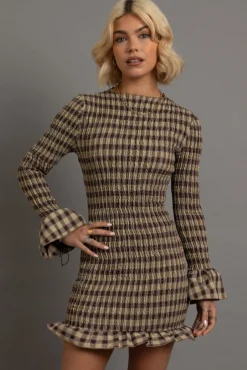 Daisy Street Shirred Long Sleeve Mini Dress-Women Partywear | Dresses
