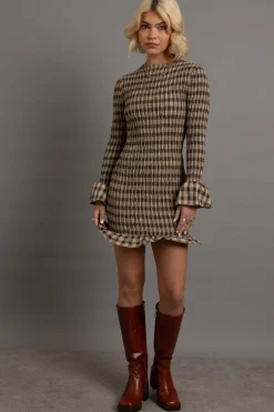 Daisy Street Shirred Long Sleeve Mini Dress-Women Partywear | Dresses