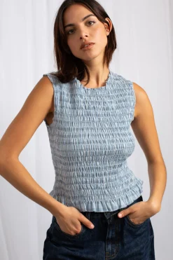 Daisy Street Shirred Sleeveless Top-Women Tops