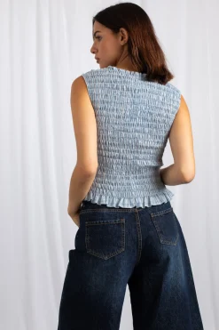 Daisy Street Shirred Sleeveless Top-Women Tops