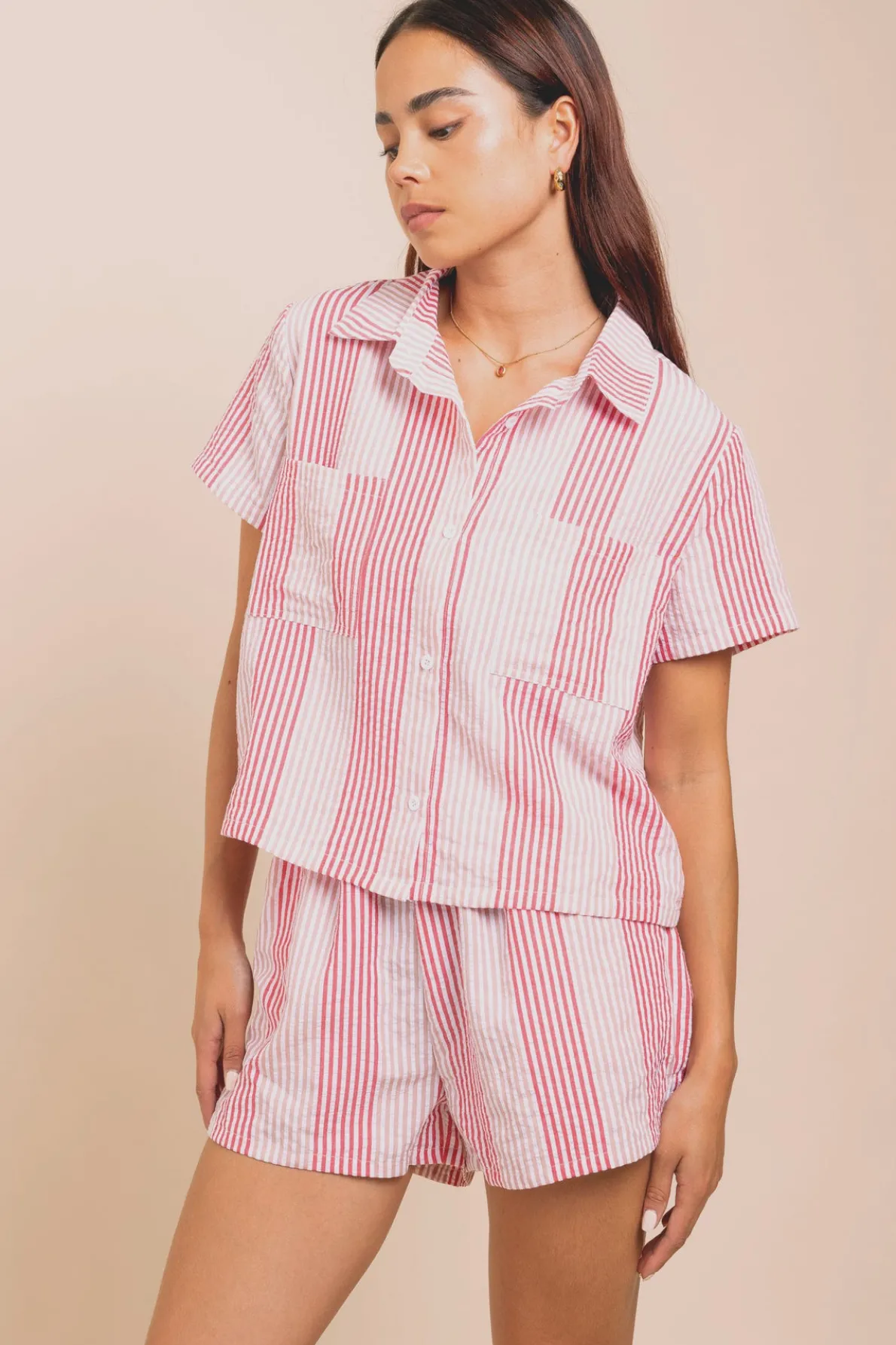 Daisy Street Shorts In Seersucker Stripe Co-ord-Women Tops