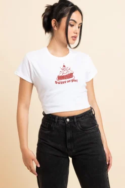 Daisy Street Slim Crop T-Shirt with Sweet As Pie Print-Women T-Shirts