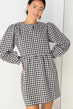 Daisy Street Smock Style Dress in and White Gingham-Women Dresses
