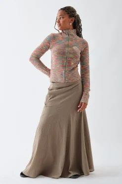 Daisy Street Space Die Zip Knitted Top with Embroidery-Women Tops