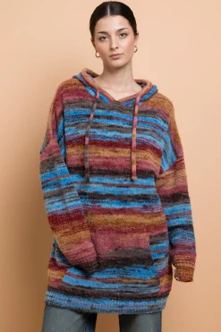 Daisy Street Space Dye Hooded Sweater With Kangaroo Pocket-Women Tops