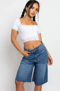 Daisy Street Square Neck Top With Lace Trim Detailing-Women Tops