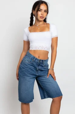Daisy Street Square Neck Top With Lace Trim Detailing-Women Tops