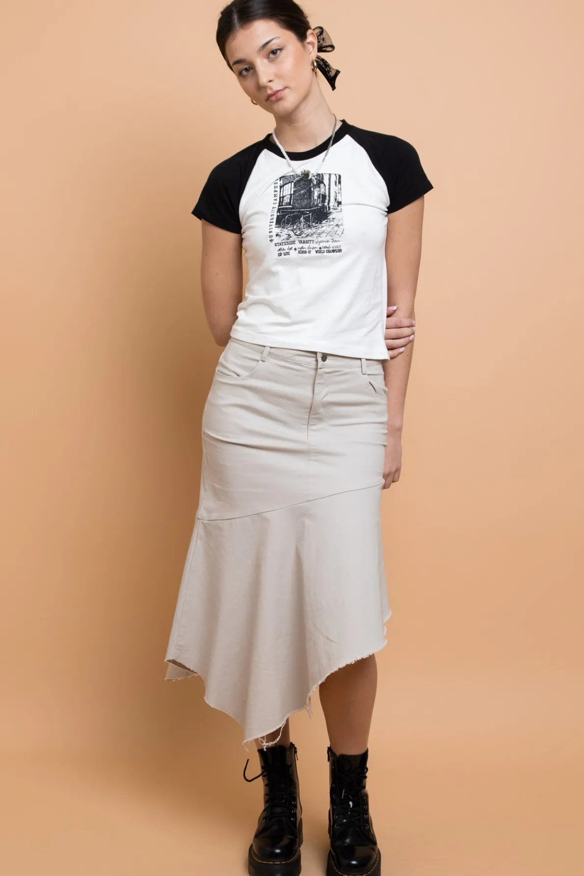Daisy Street Stateside Varsity Raglan Baby Tee-Women Tops | T-Shirts