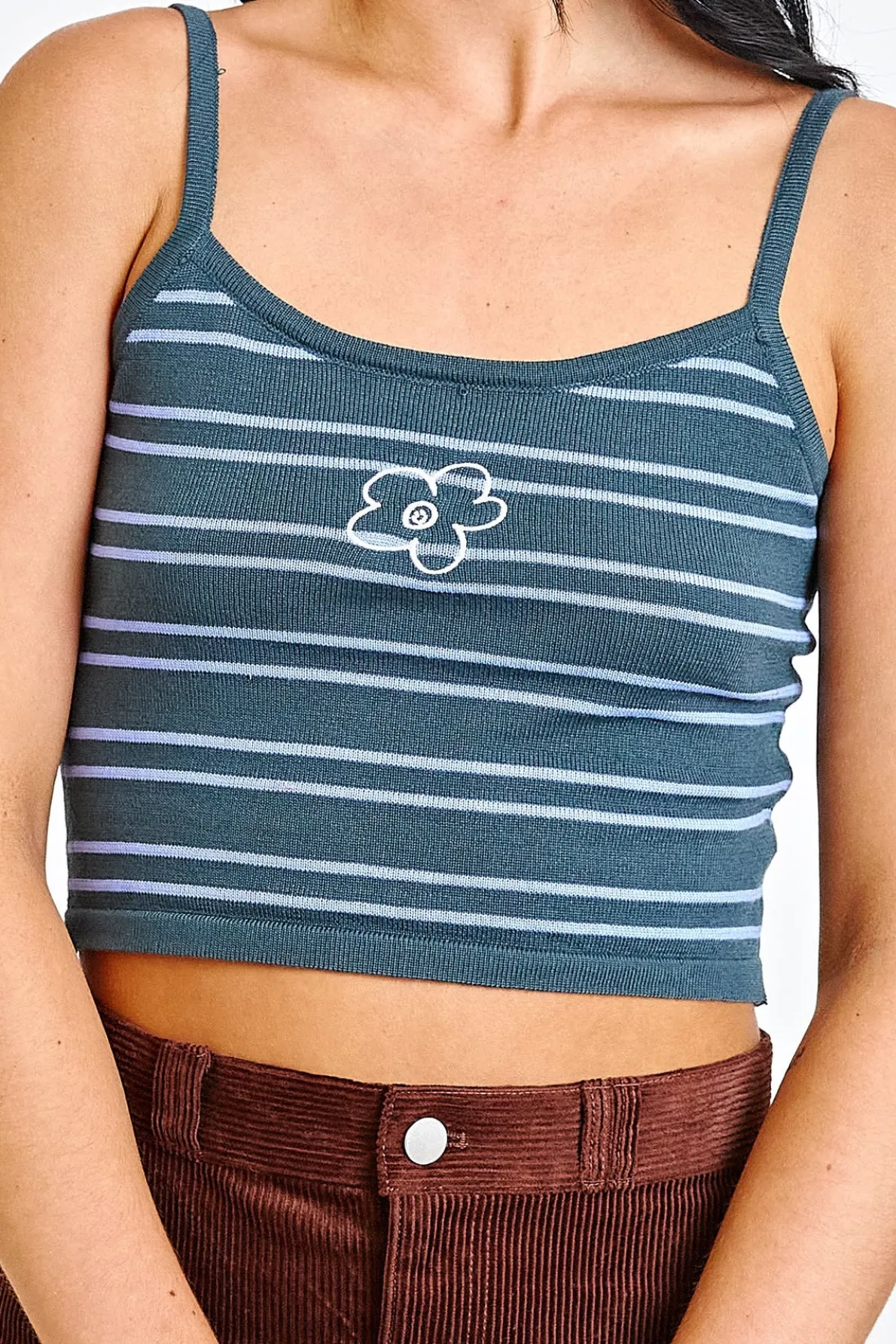 Daisy Street Stripe Knitted Crop Top-Women Tops
