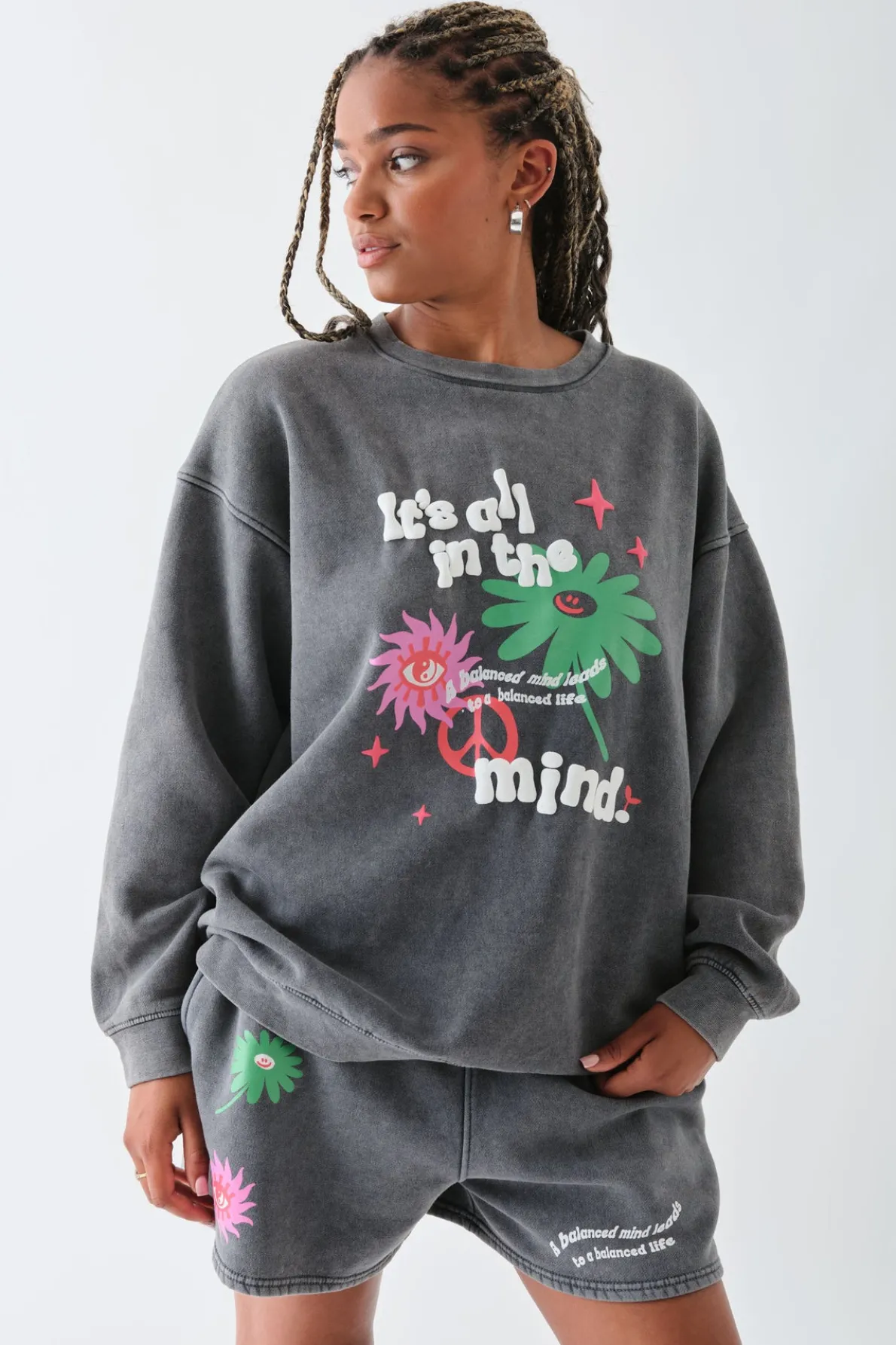 Daisy Street Sweater With Puff Print Detail-Women Hoodies & Sweatshirts