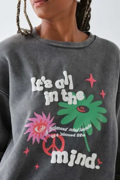 Daisy Street Sweater With Puff Print Detail-Women Hoodies & Sweatshirts