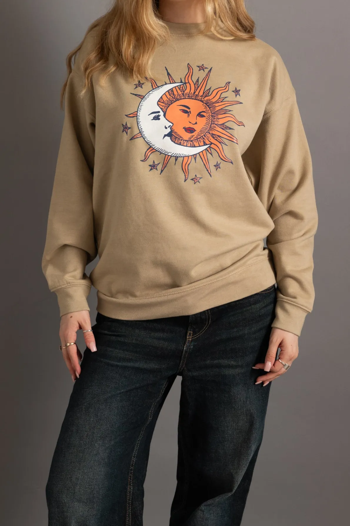 Daisy Street Sweatshirt With Sun&Moon Print-Women Hoodies & Sweatshirts