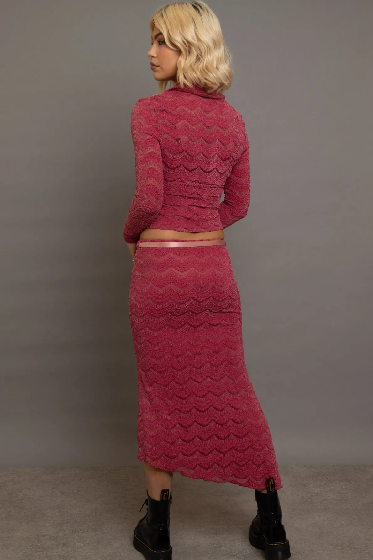 Daisy Street Textured Midaxi Skirt With Satin Tie Belt-Women Partywear | Skirts